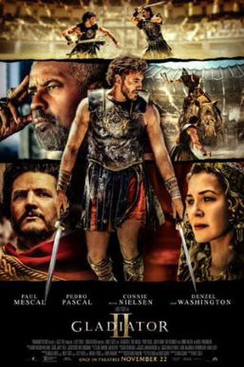 Cartelera oficial de Gladiator II: La decadencia romana de Ridley Scott a base de tiburones digitales y sobredosis de testosterona